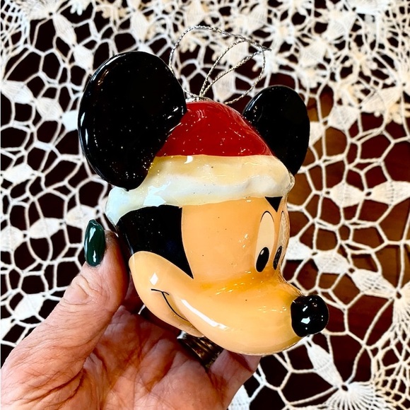 DISNEY VINTAGE MICKEY MOUSE ORNAMENTS 3 Red & Clear Mosaic Mirrored Disco Ball - Picture 3 of 11